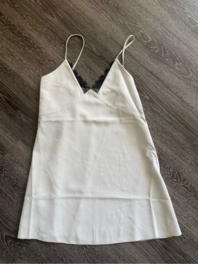 H&M White Slip Dress with Black Lace Trim